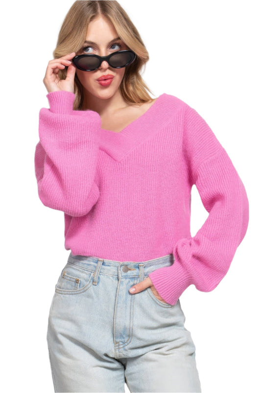 Pink V-Neck Sweater | V-Neck Sweater | Nova Store