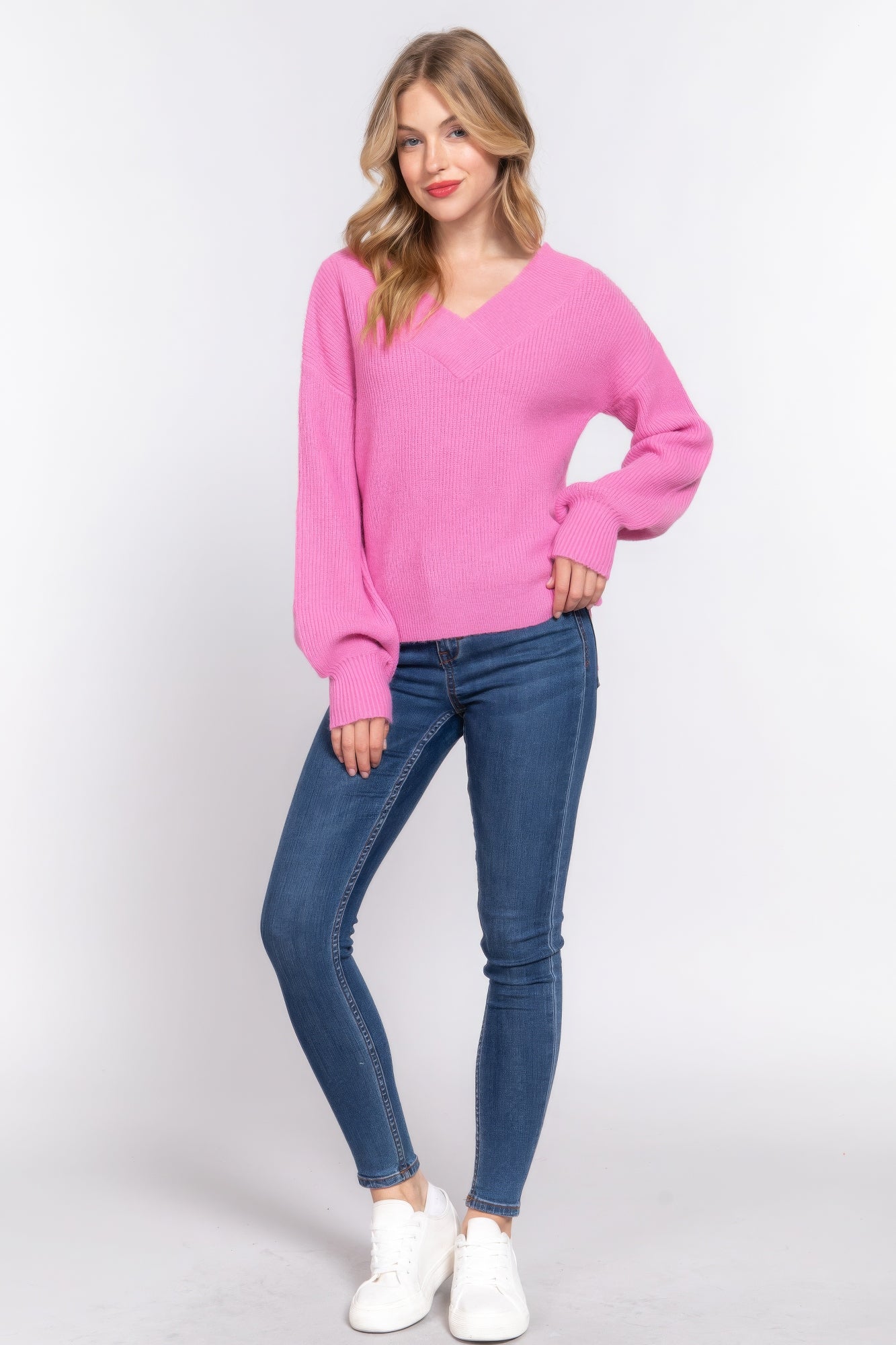 Pink V-Neck Sweater | V-Neck Sweater | Nova Store