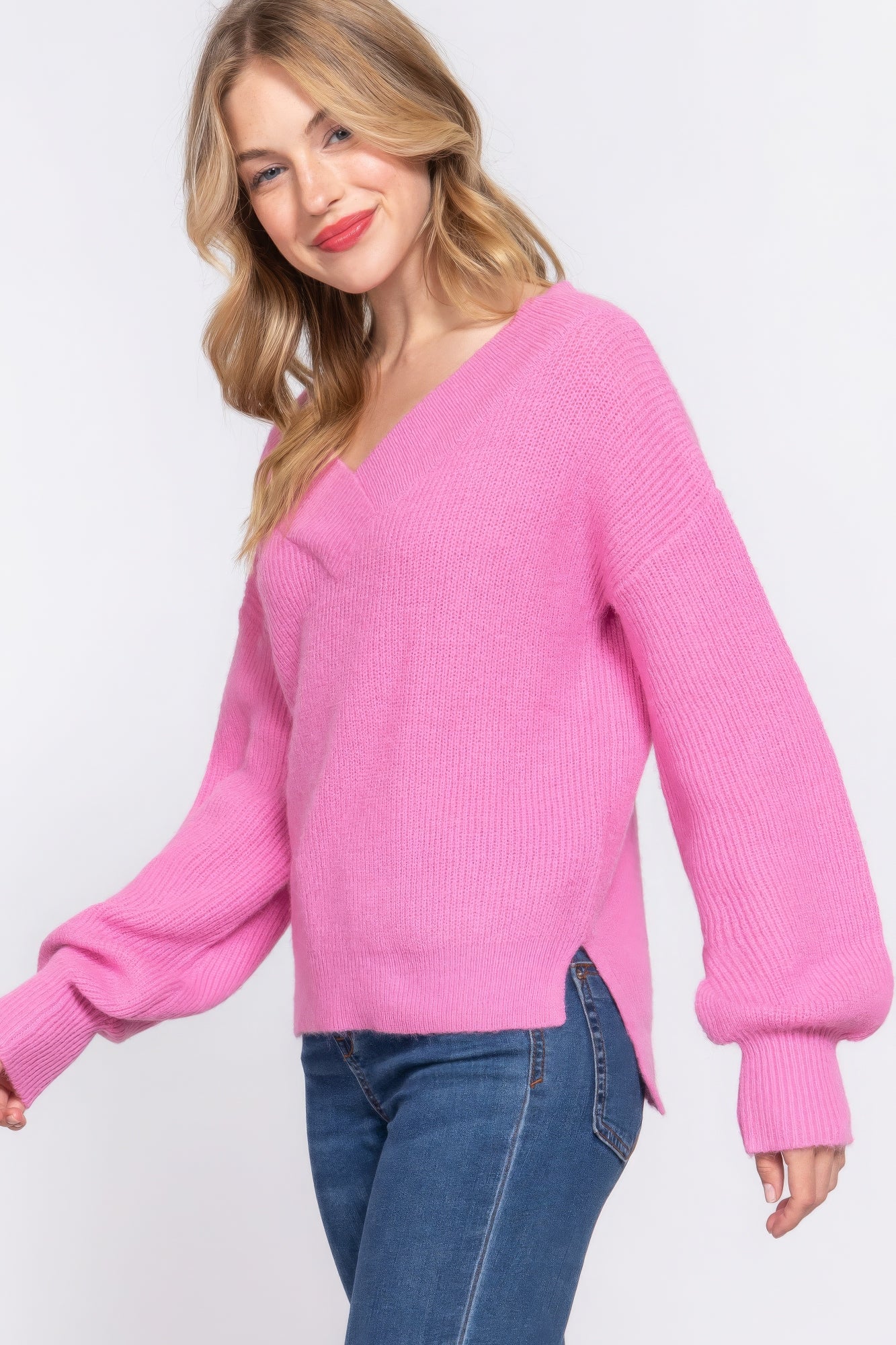 Pink V-Neck Sweater | V-Neck Sweater | Nova Store