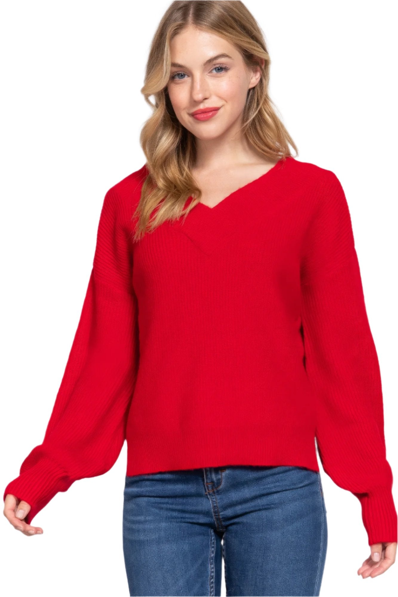 Red V-Neck Sweater | Classic Red Sweater | Nova Store