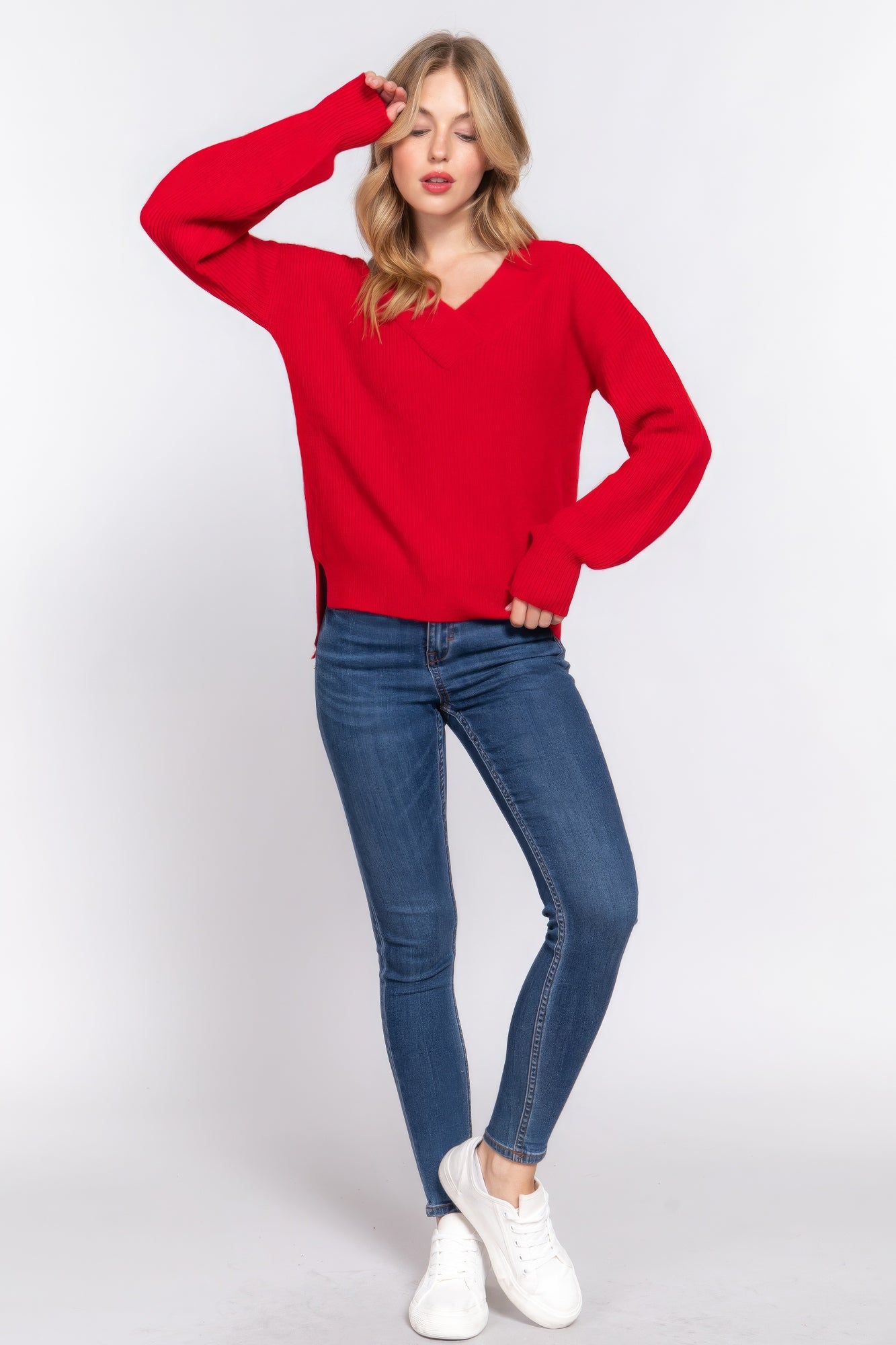 Red V-Neck Sweater | Classic Red Sweater | Nova Store