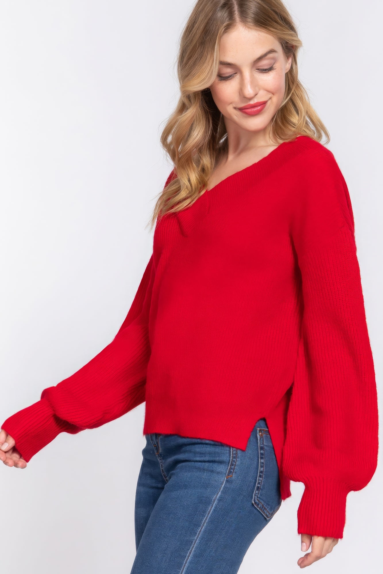 Red V-Neck Sweater | Classic Red Sweater | Nova Store