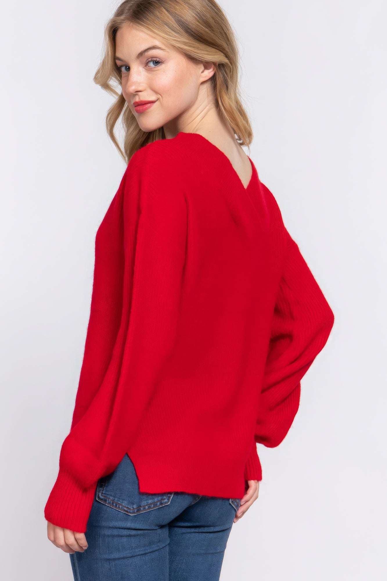 Red V-Neck Sweater | Classic Red Sweater | Nova Store