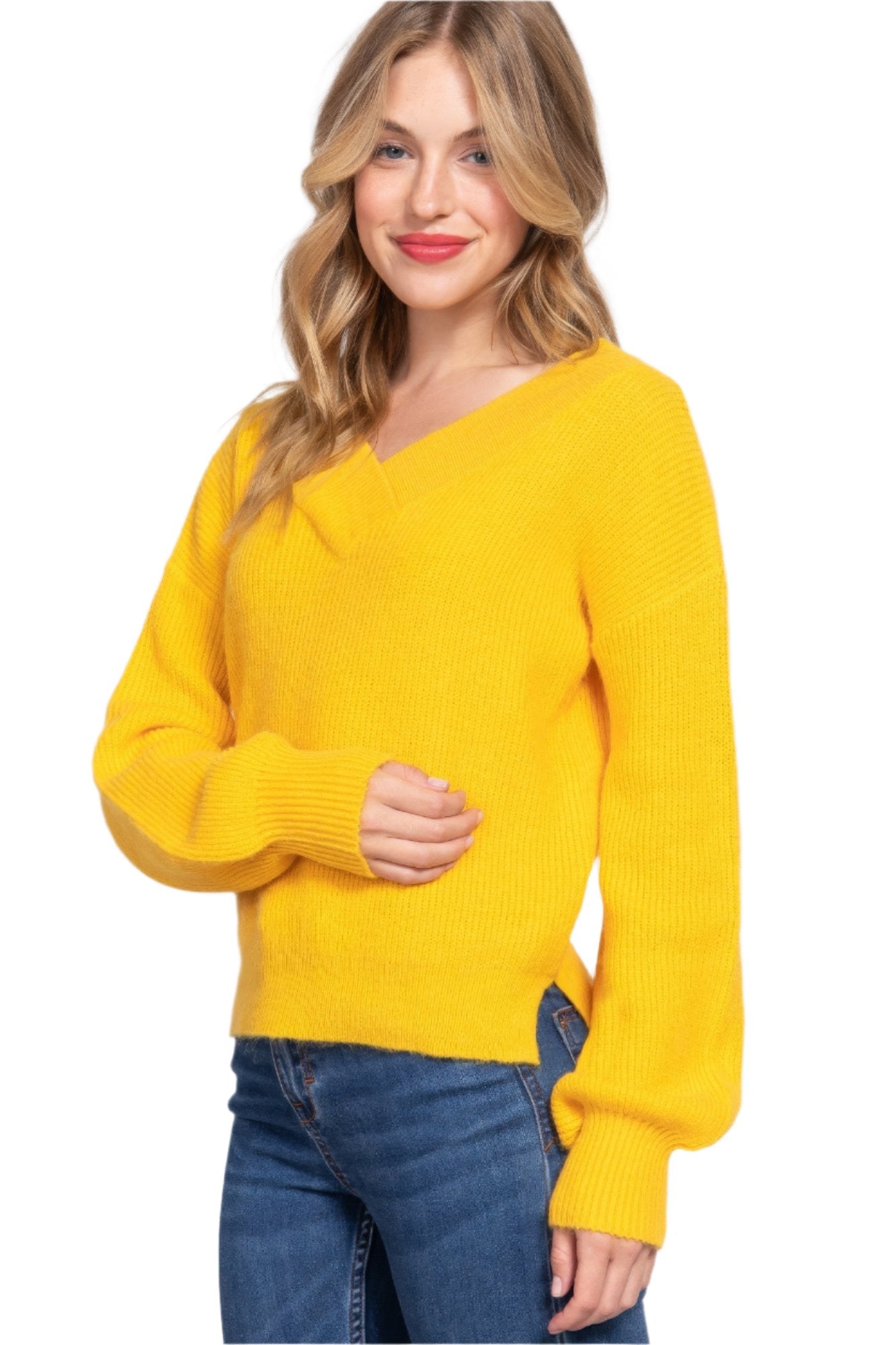 Yellow V-Neck Sweater | Unique Yellow Sweater | Nova Store