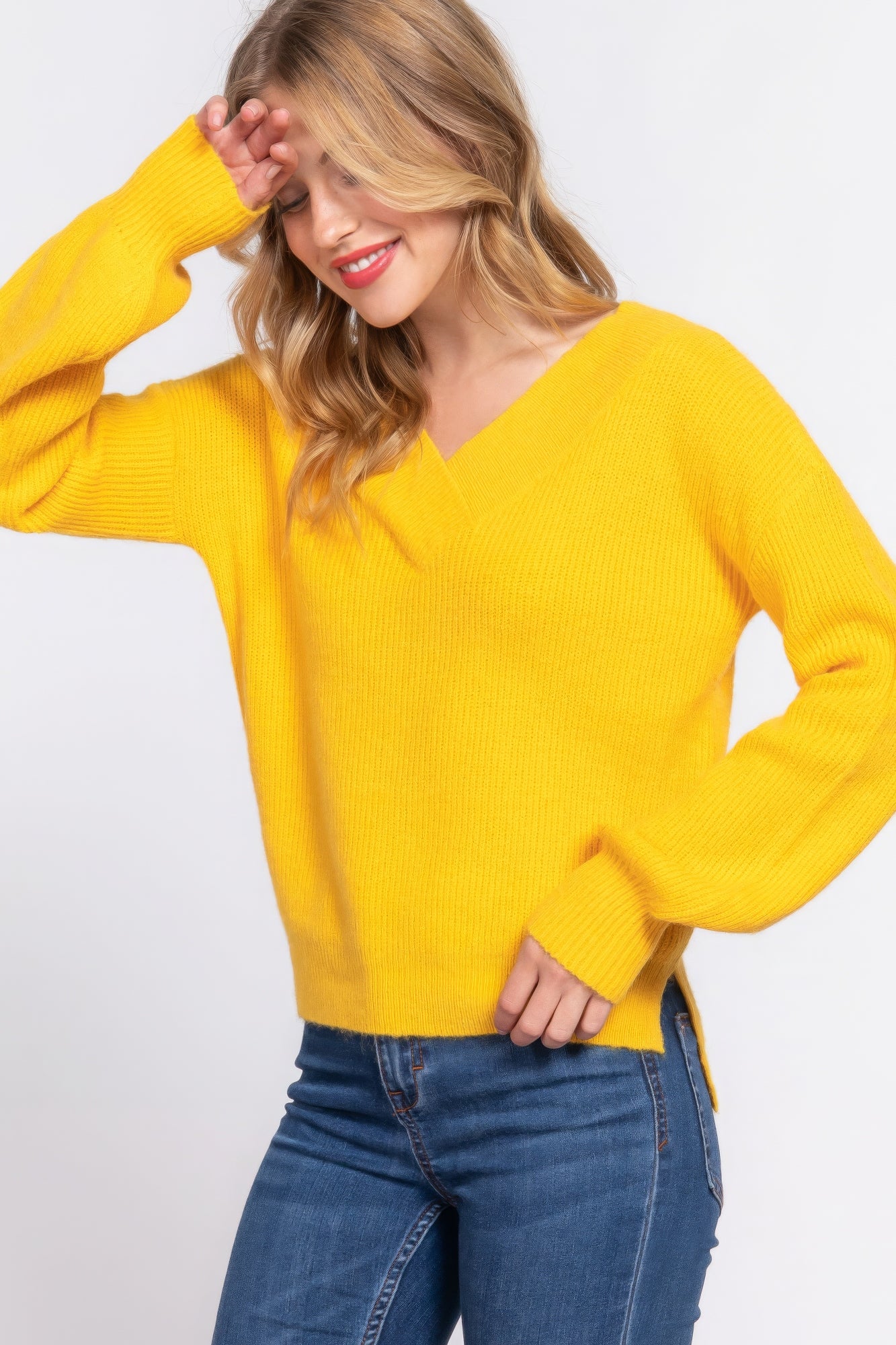 Yellow V-Neck Sweater | Unique Yellow Sweater | Nova Store