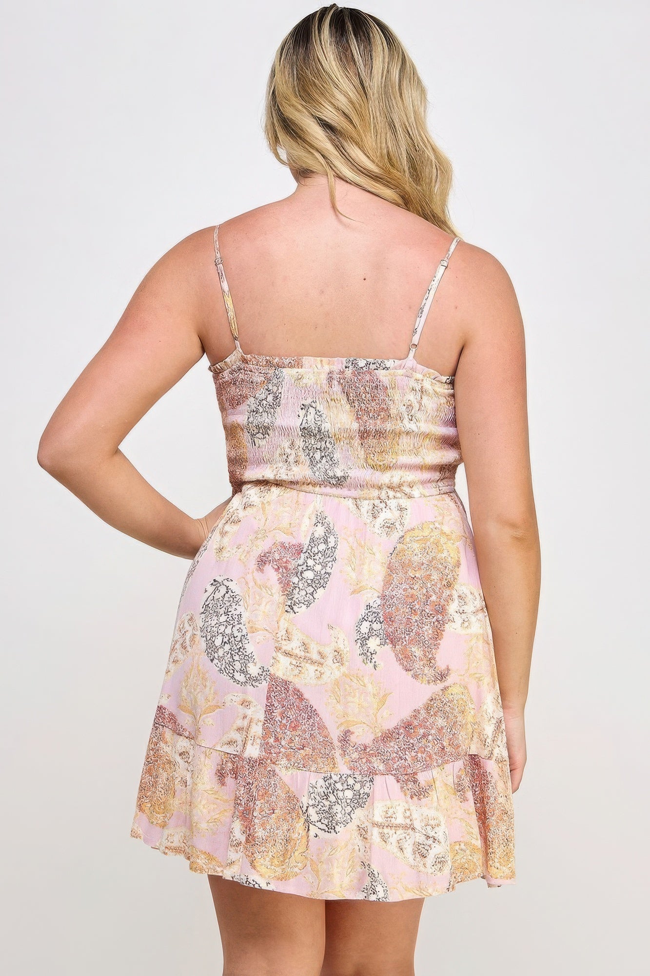 Plus Paisley Smocked Ruffle Mini Dress - Nova Store
