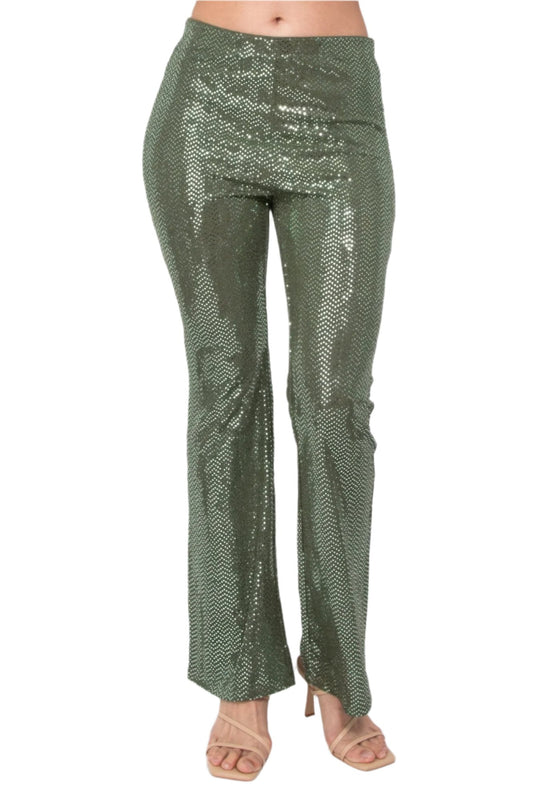 Sequined Fit & Flare Midrise Pants