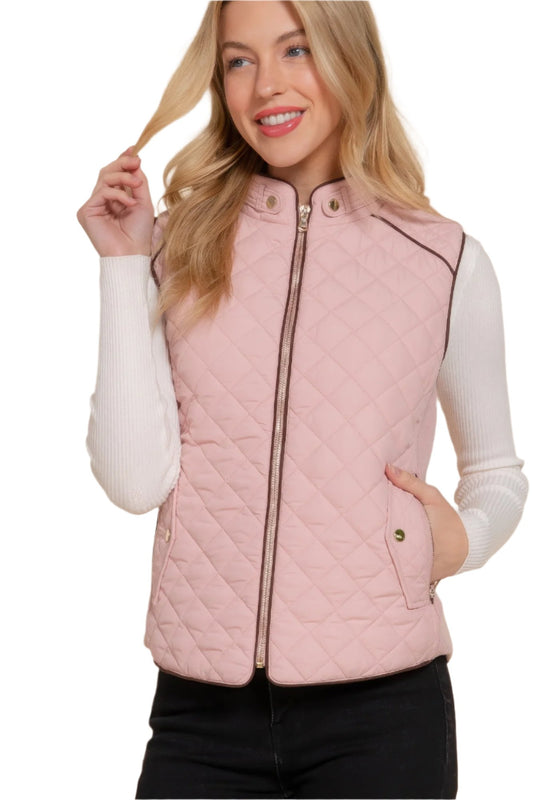 Suede Piping Quilted Padding Vest