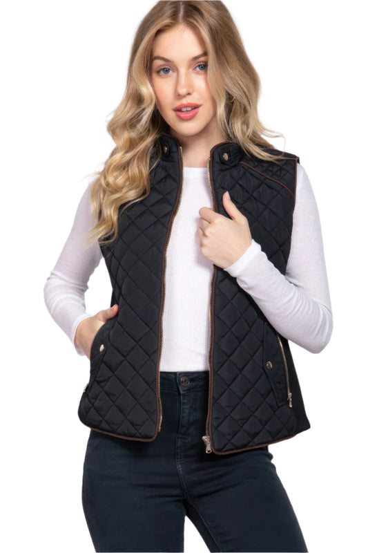 Suede Piping Quilted Padding Vest