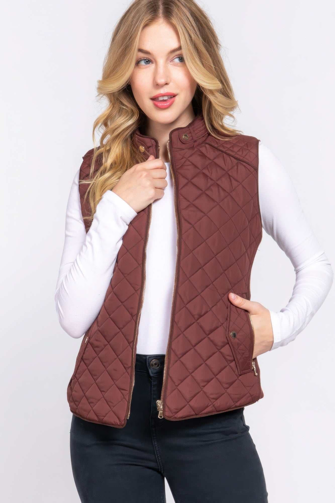 Suede Piping Quilted Padding Vest - Nova Store