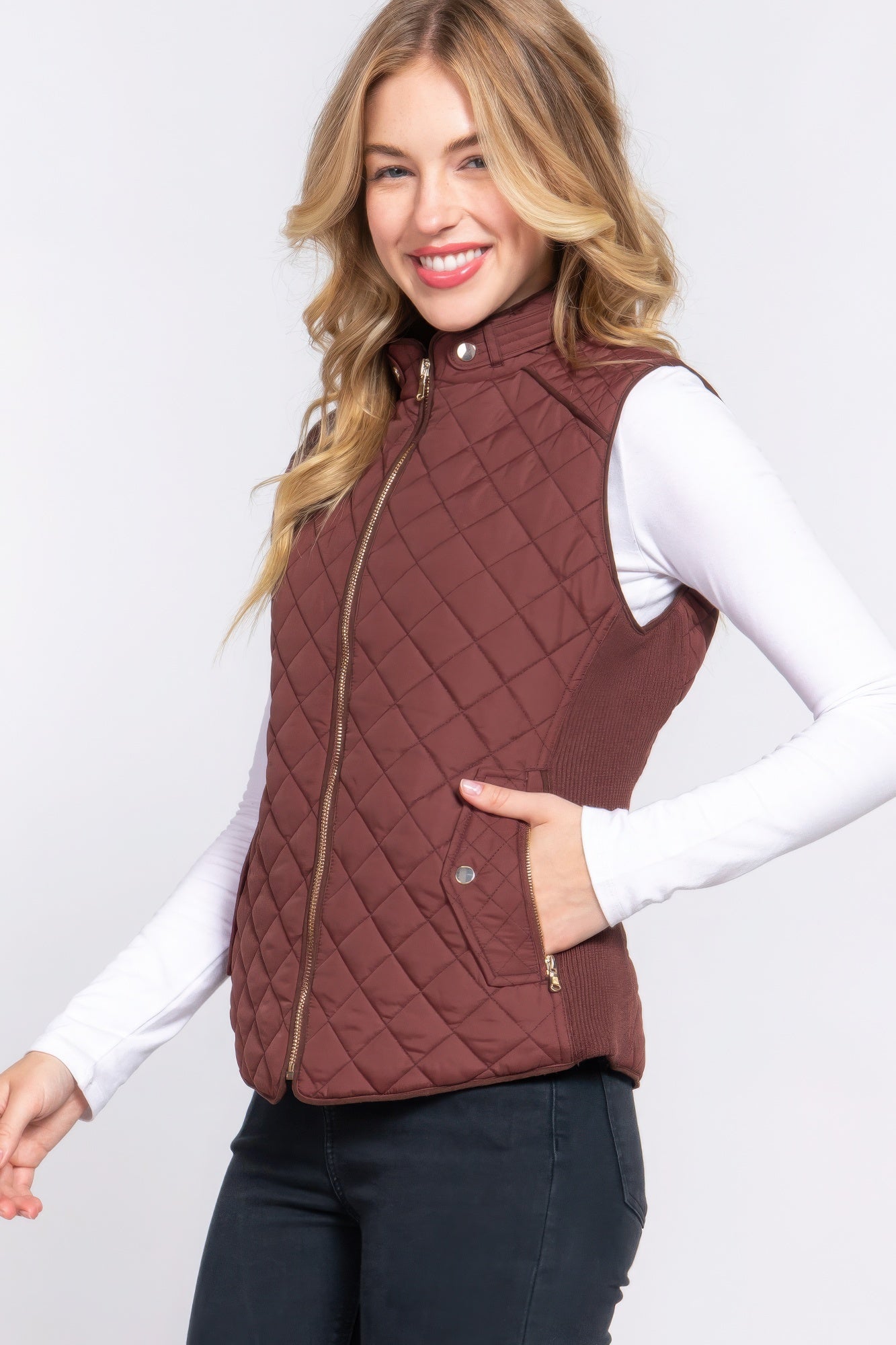 Suede Piping Quilted Padding Vest - Nova Store