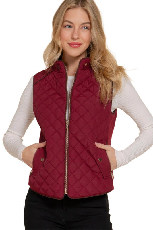 Suede Piping Quilted Padding Vest