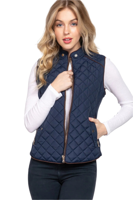 Suede Piping Quilted Padding Vest