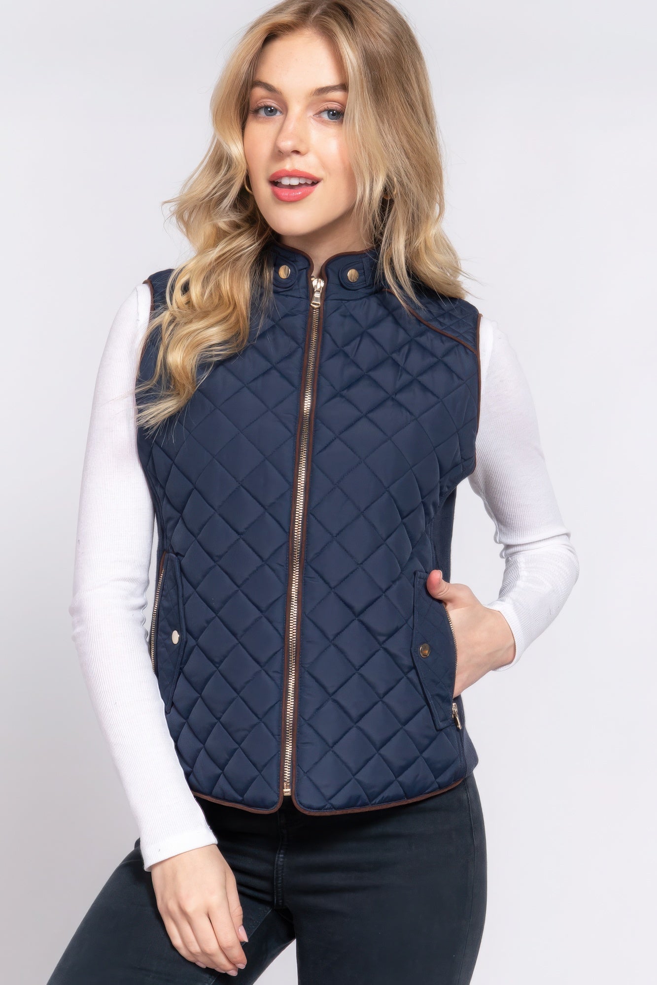 Suede Piping Quilted Padding Vest - Nova Store