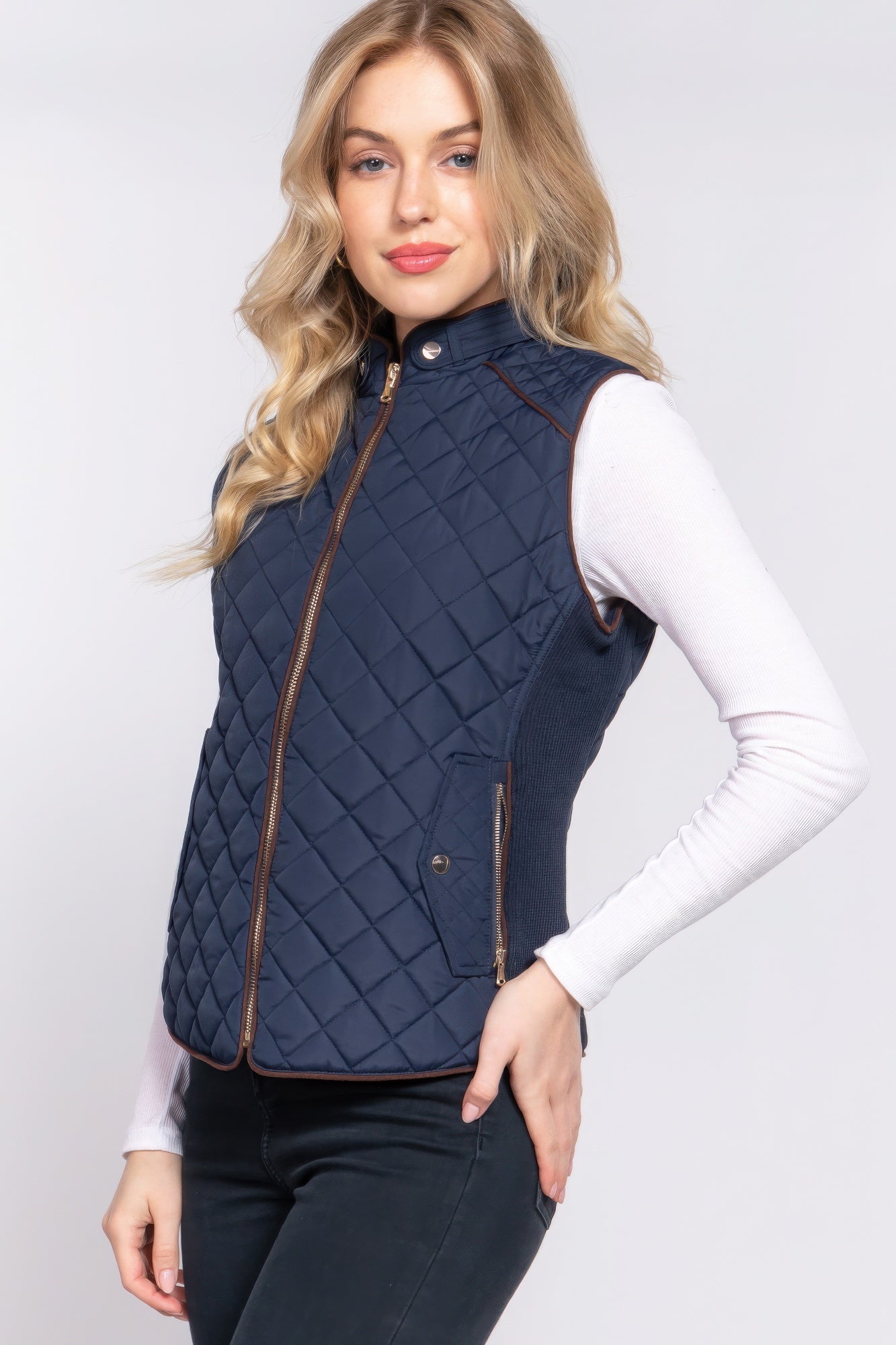 Suede Piping Quilted Padding Vest - Nova Store