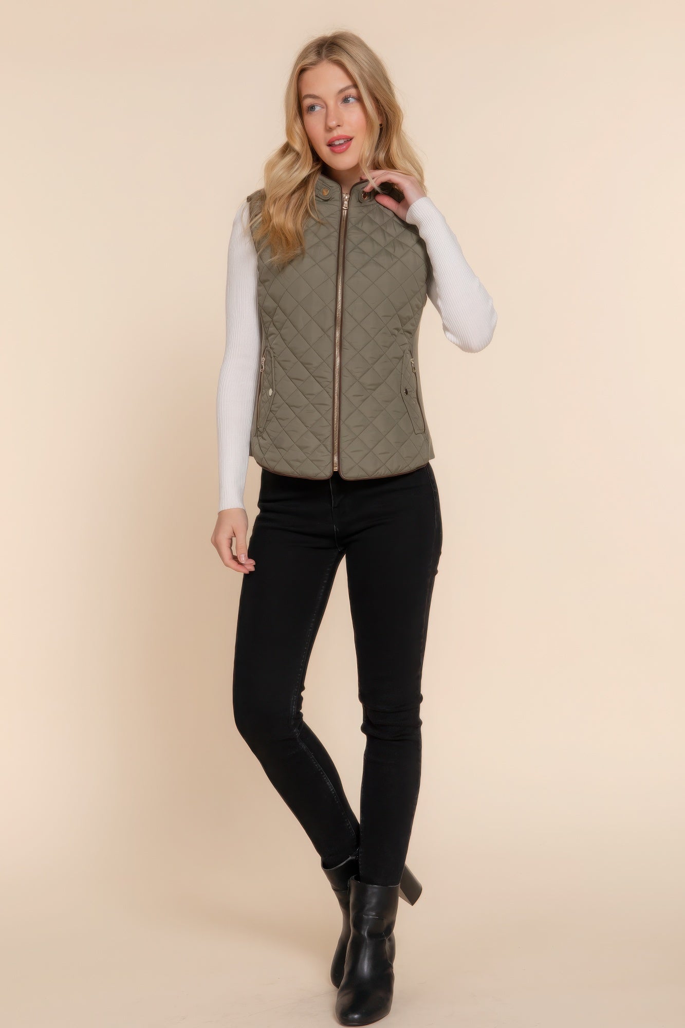 Suede Piping Quilted Padding Vest - Nova Store
