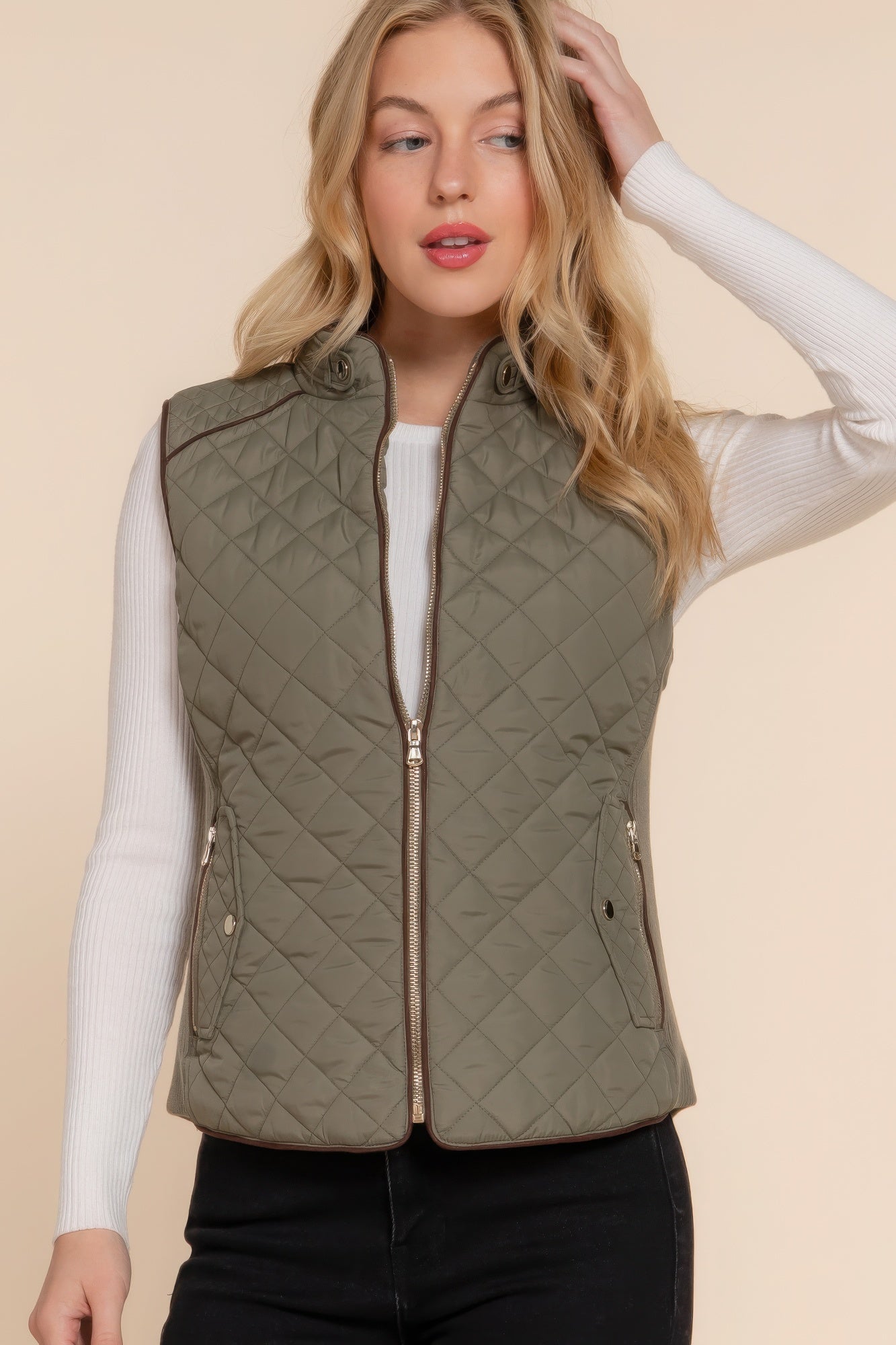 Suede Piping Quilted Padding Vest - Nova Store