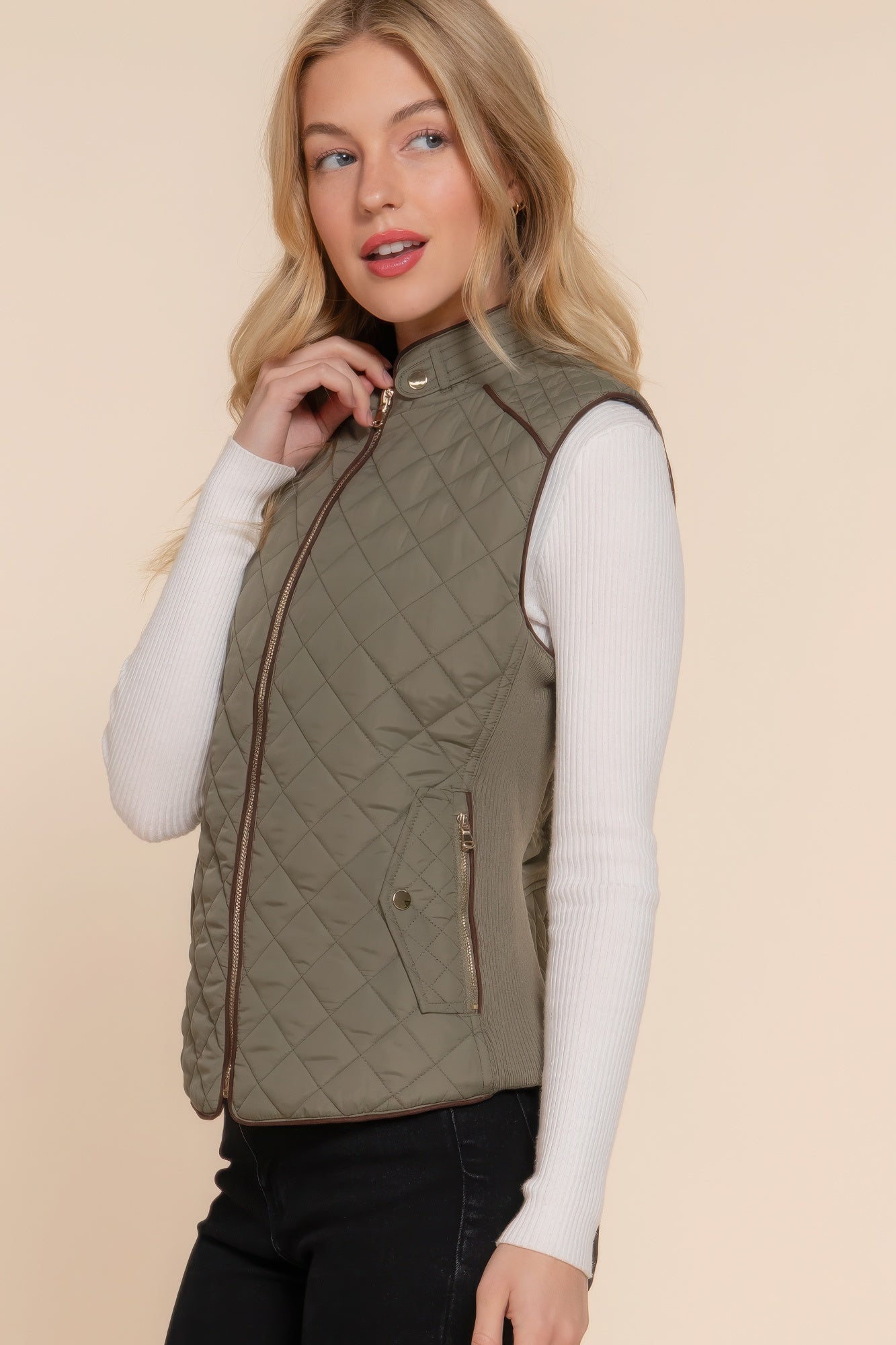 Suede Piping Quilted Padding Vest - Nova Store