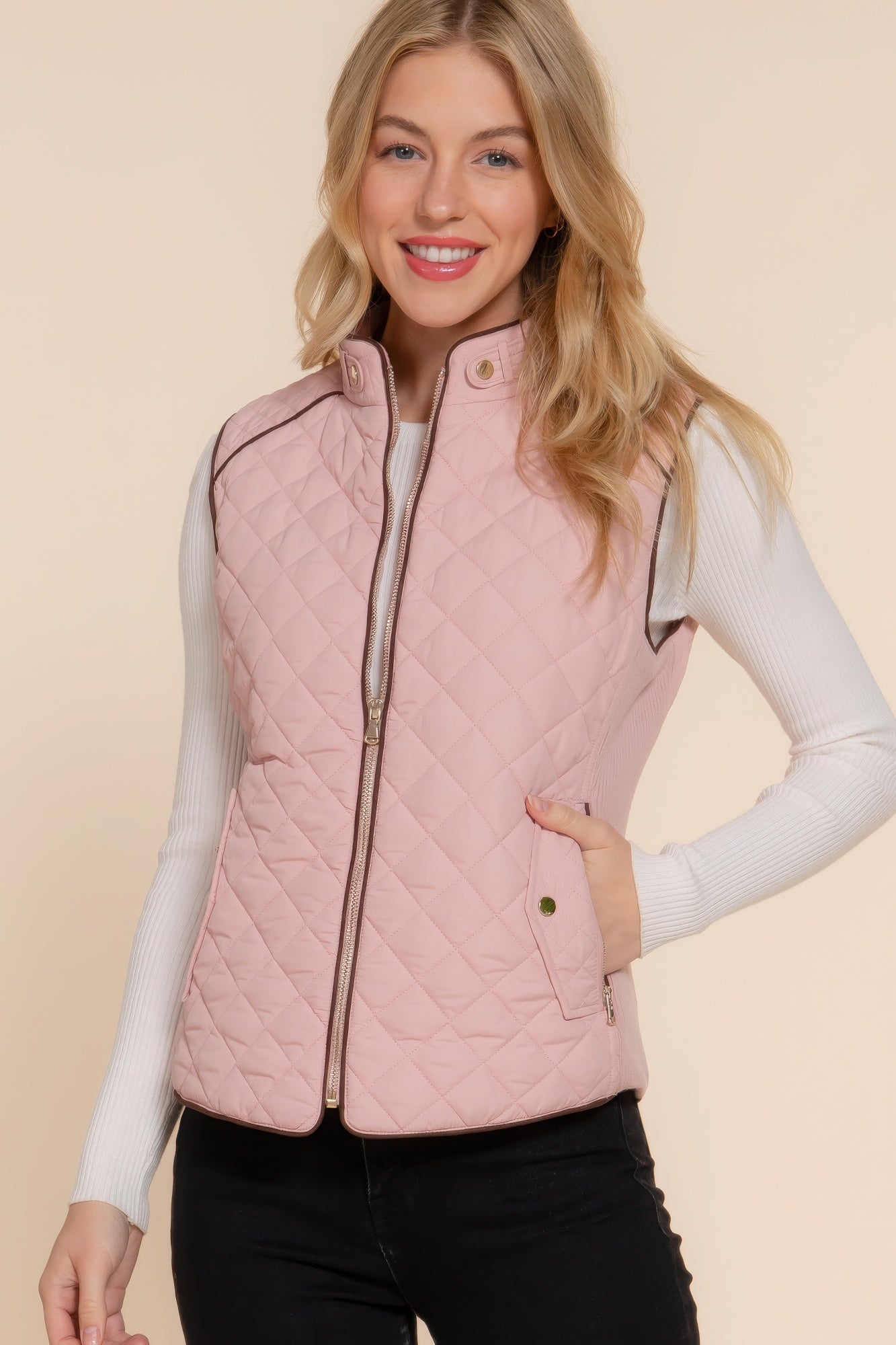 Suede Piping Quilted Padding Vest - Nova Store