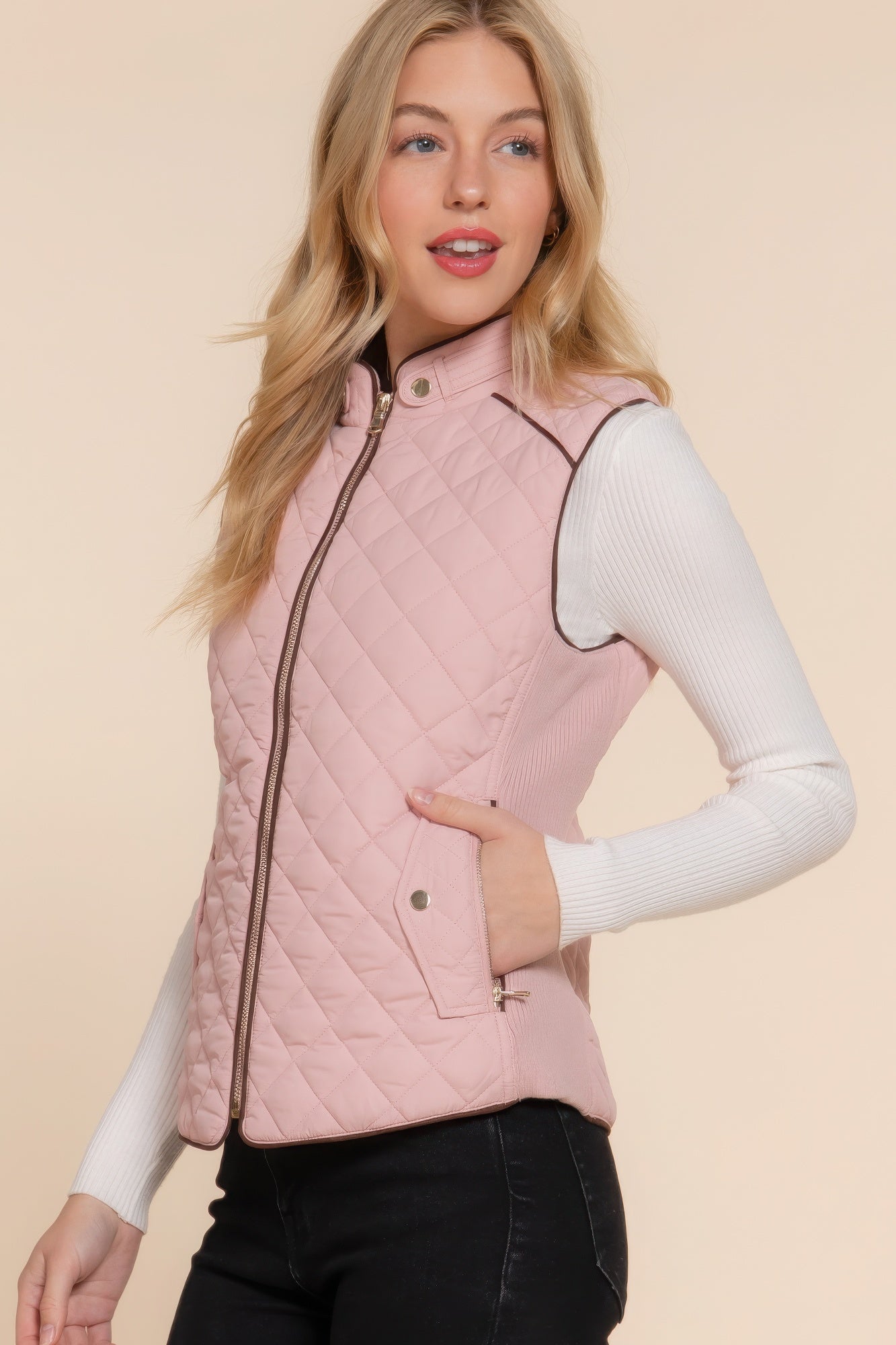 Suede Piping Quilted Padding Vest - Nova Store