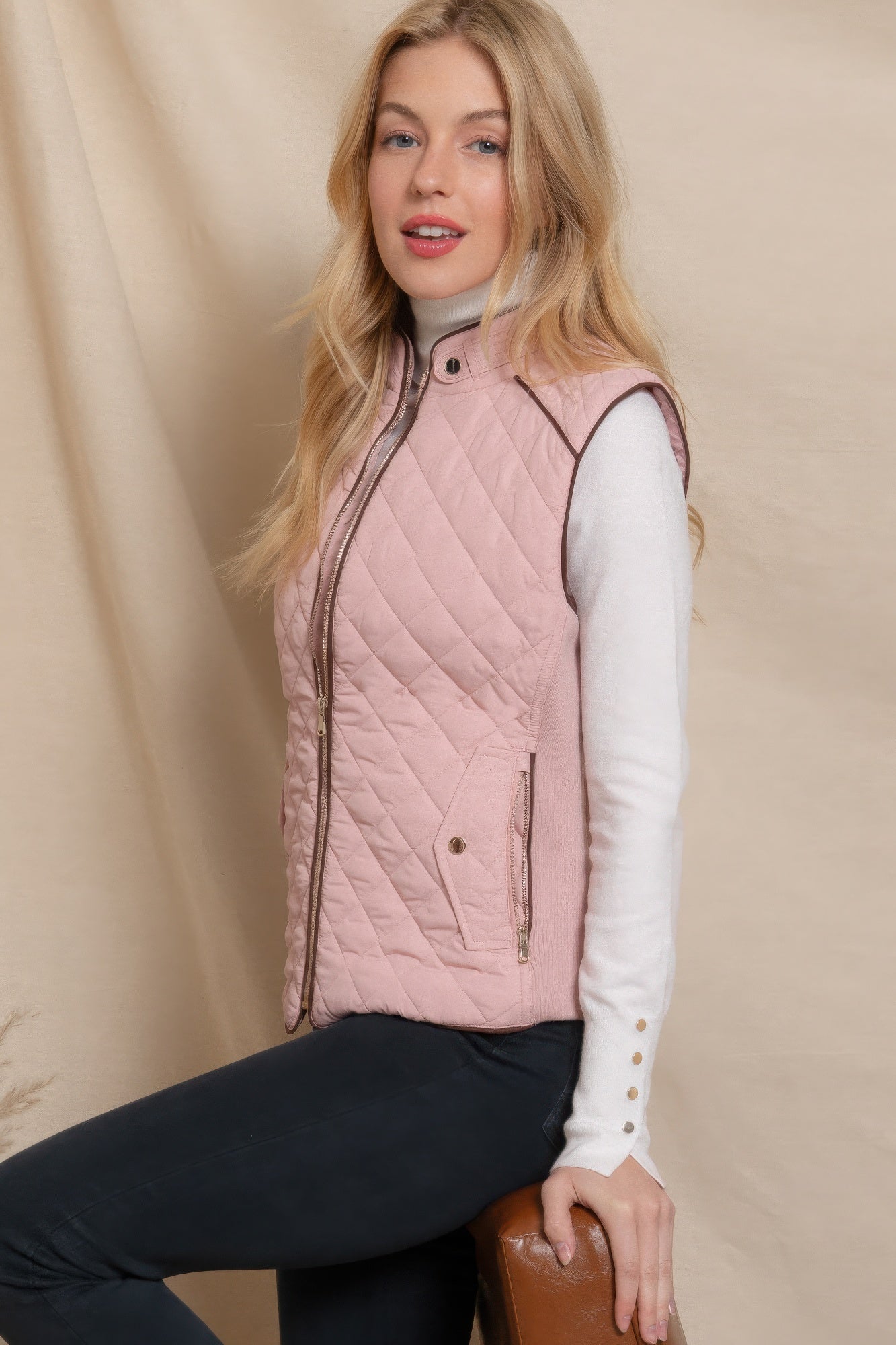 Suede Piping Quilted Padding Vest - Nova Store
