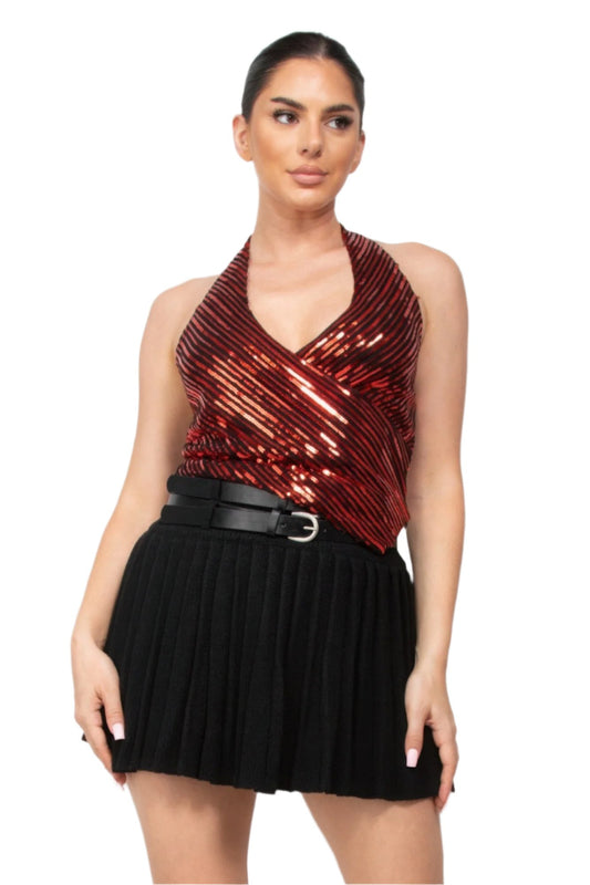 Surplice Halter Sequin Top