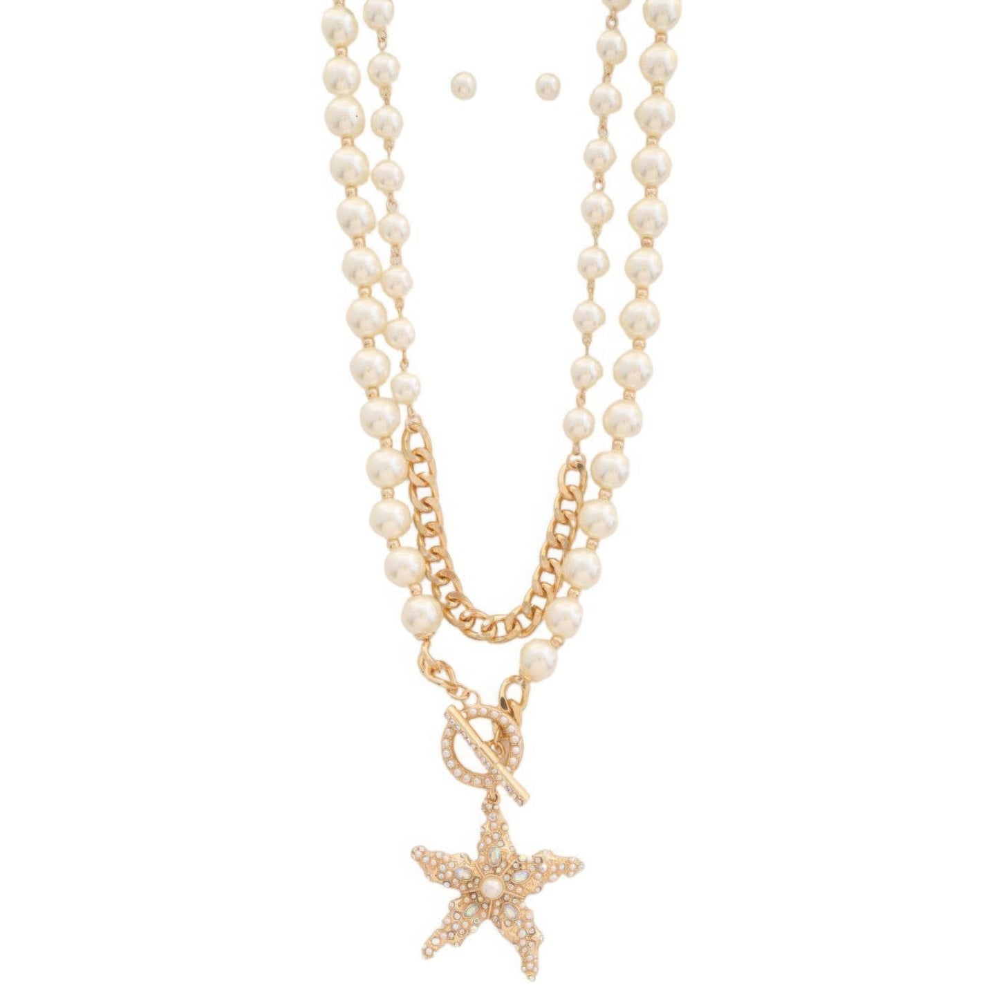 Star pendant pearl bead toggle clasp layered necklace - Nova Store