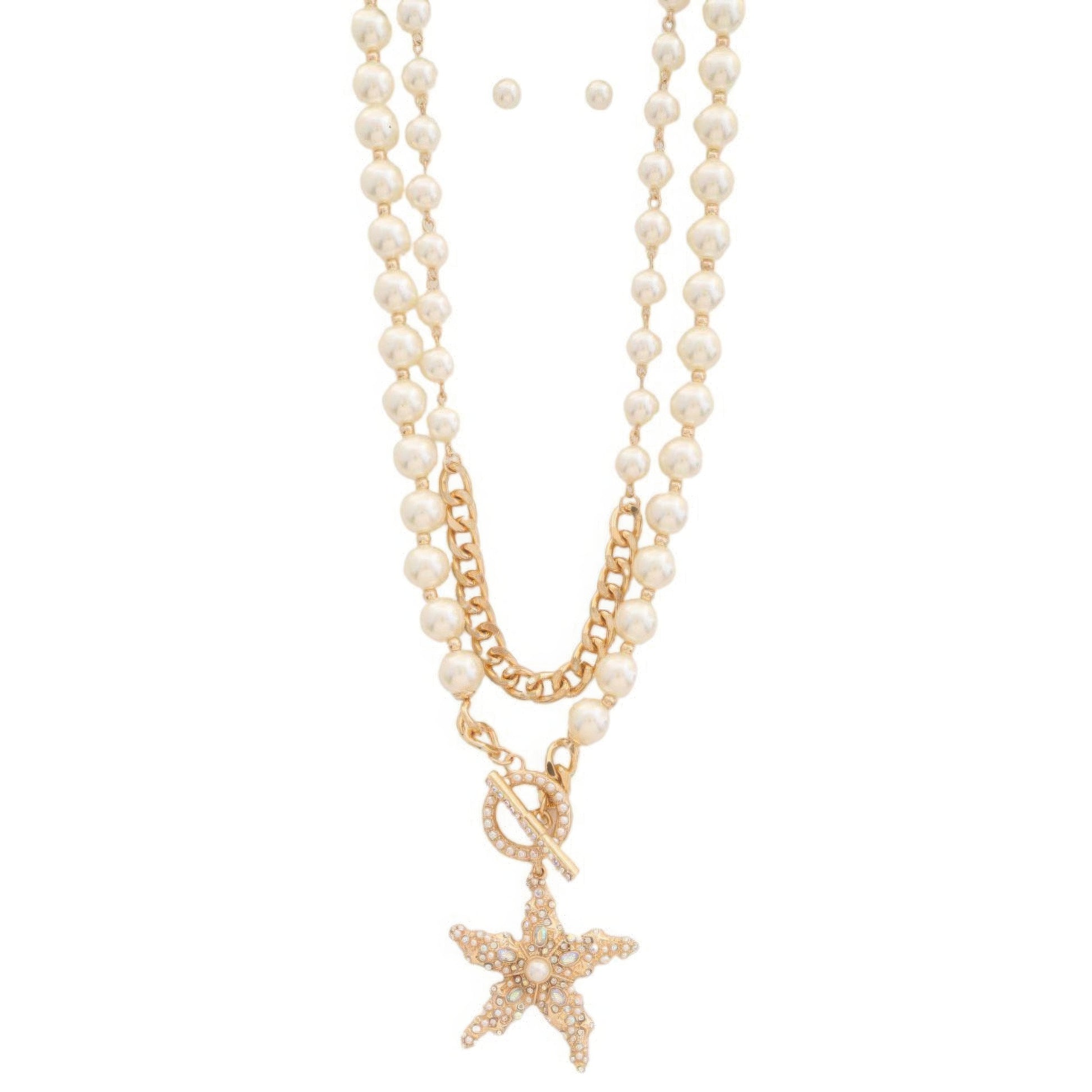 Star pendant pearl bead toggle clasp layered necklace - Nova Store