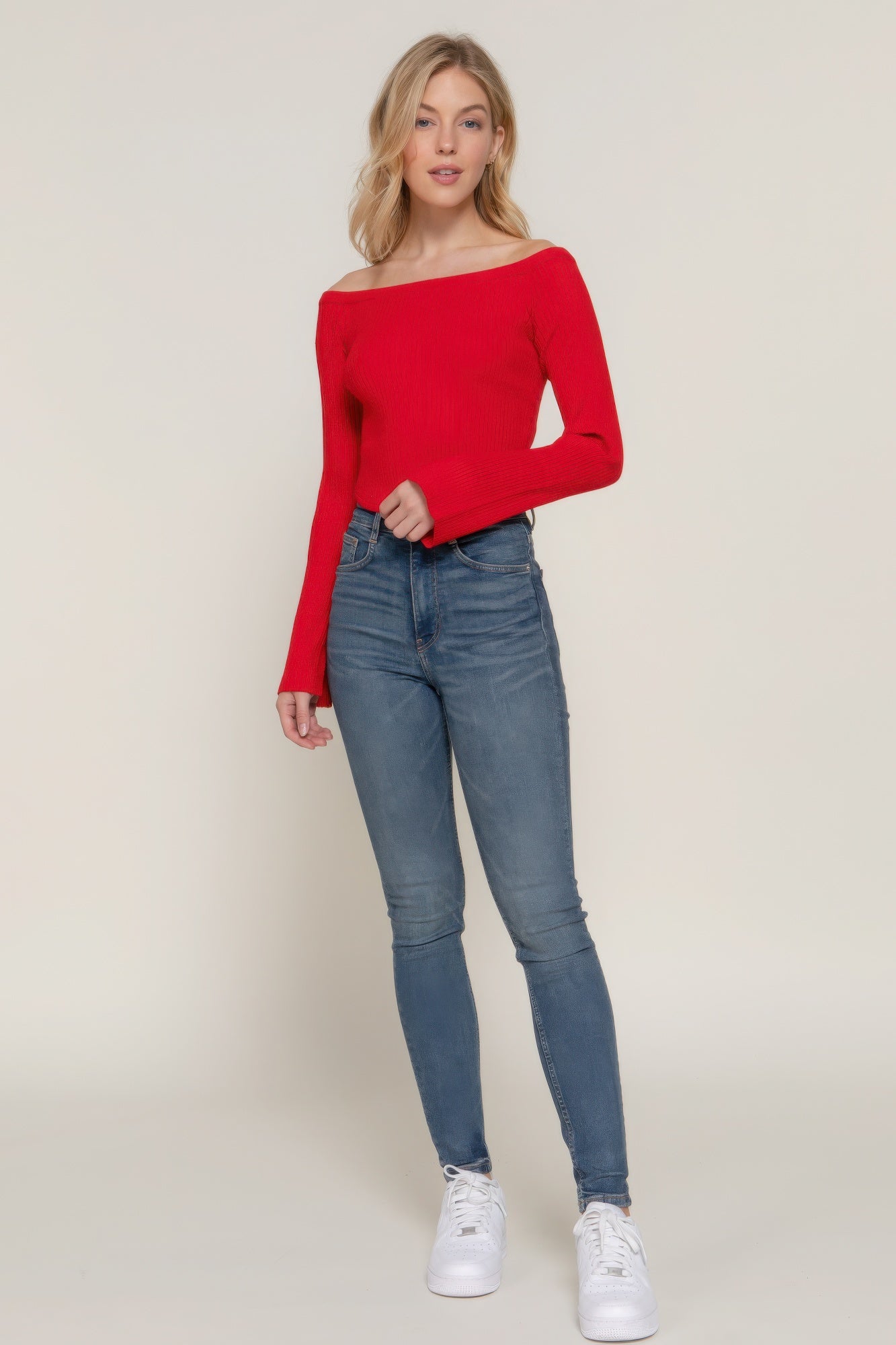 Long flare slv off shoulder sweater - Nova Store
