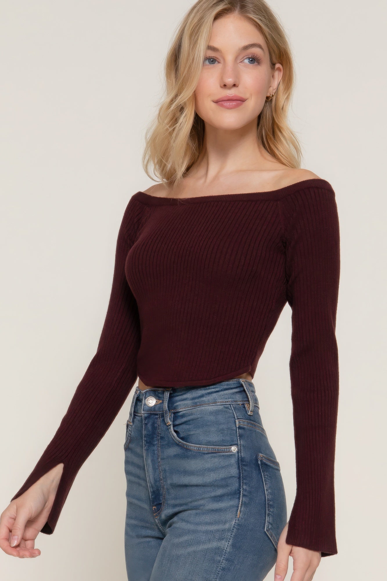Long flare slv off shoulder sweater - Nova Store