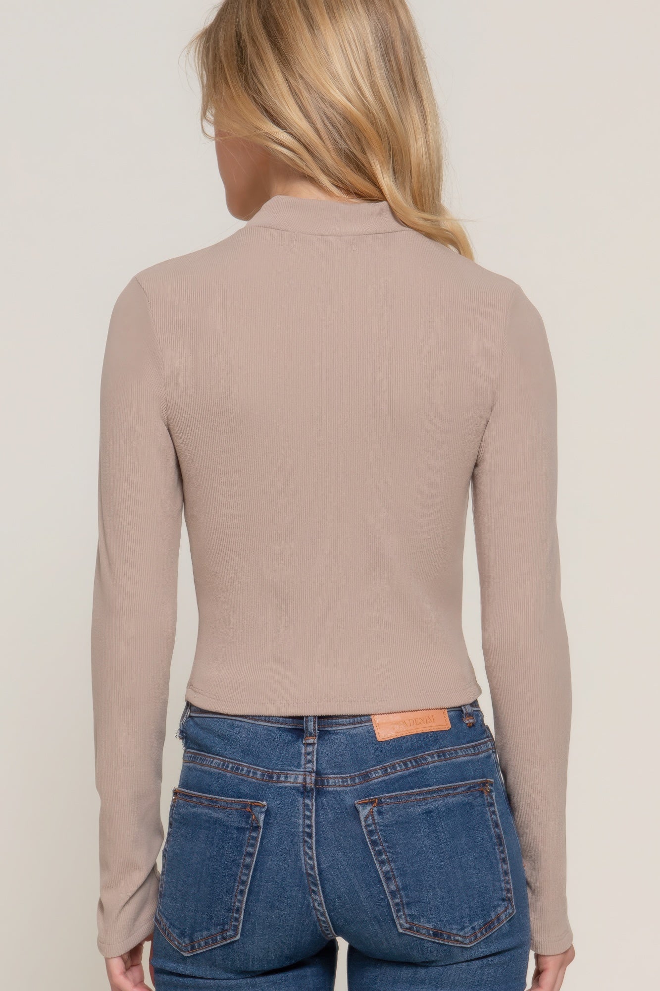 Long slv mock neck kyehole rib knit top - Nova Store