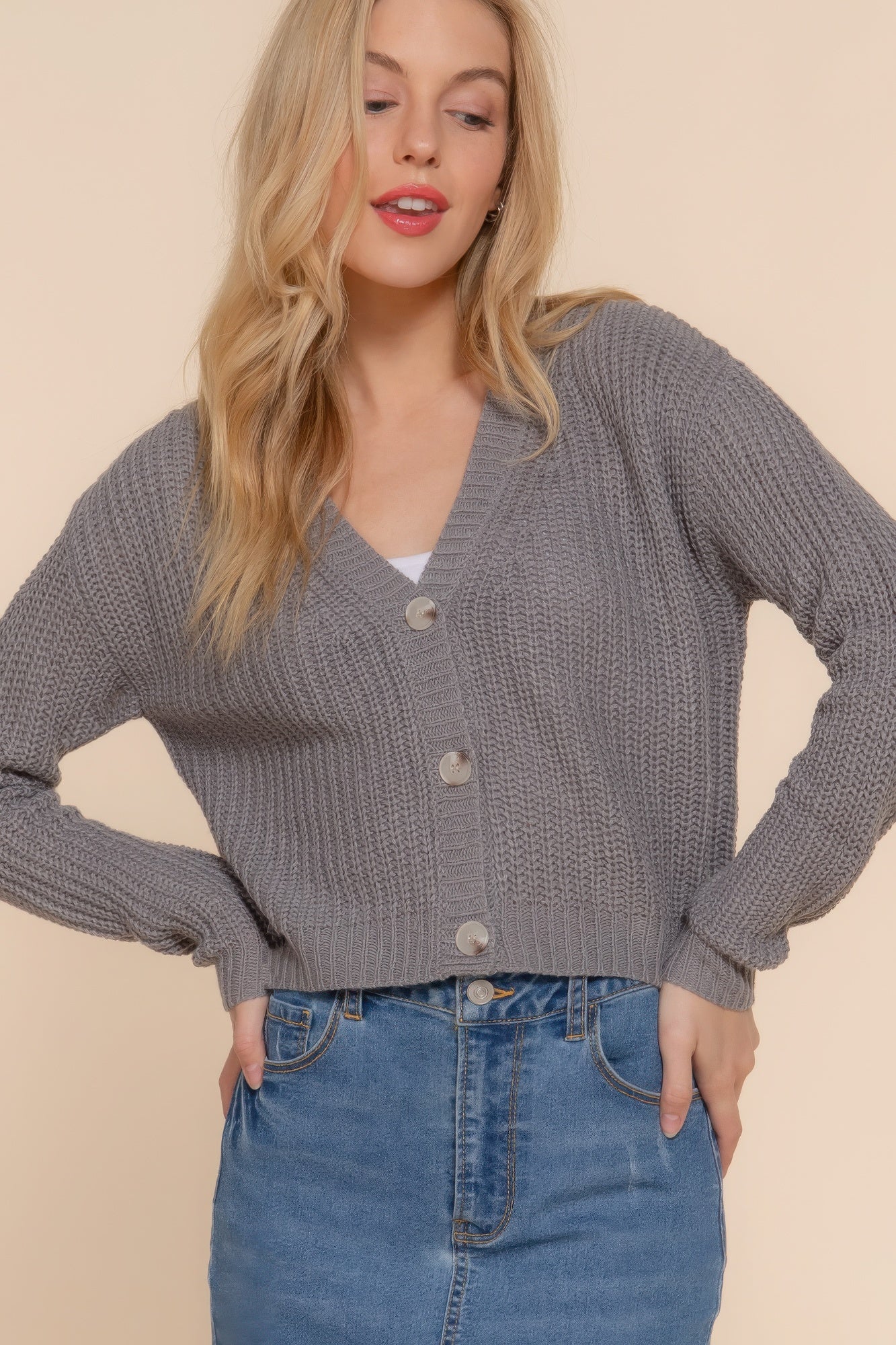 Long slv v-neck sweater cardigan - Nova Store