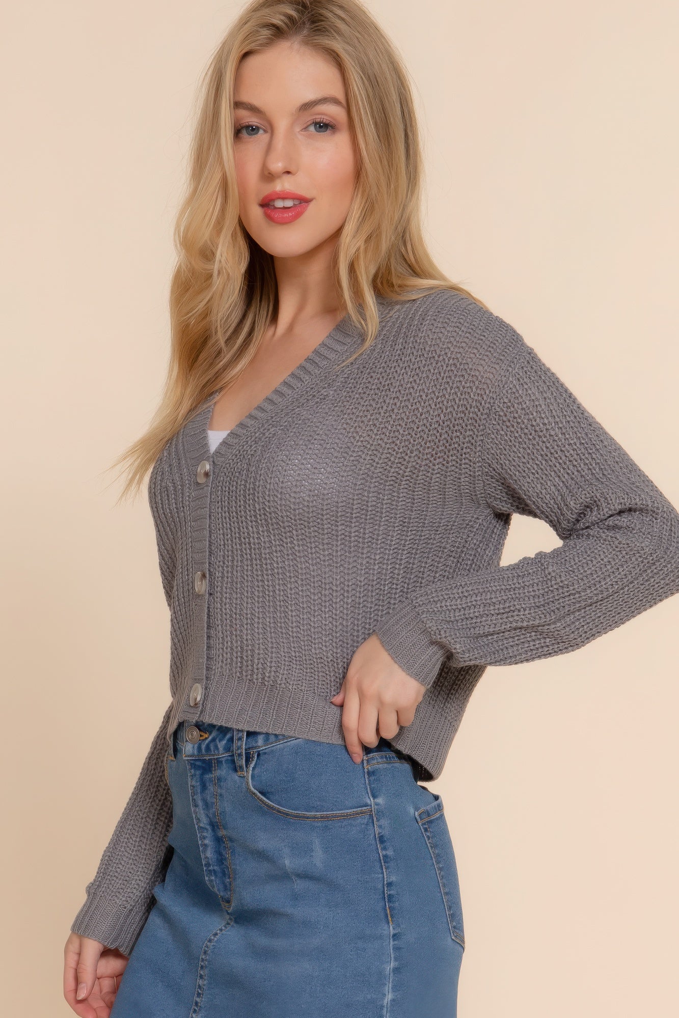 Long slv v-neck sweater cardigan - Nova Store