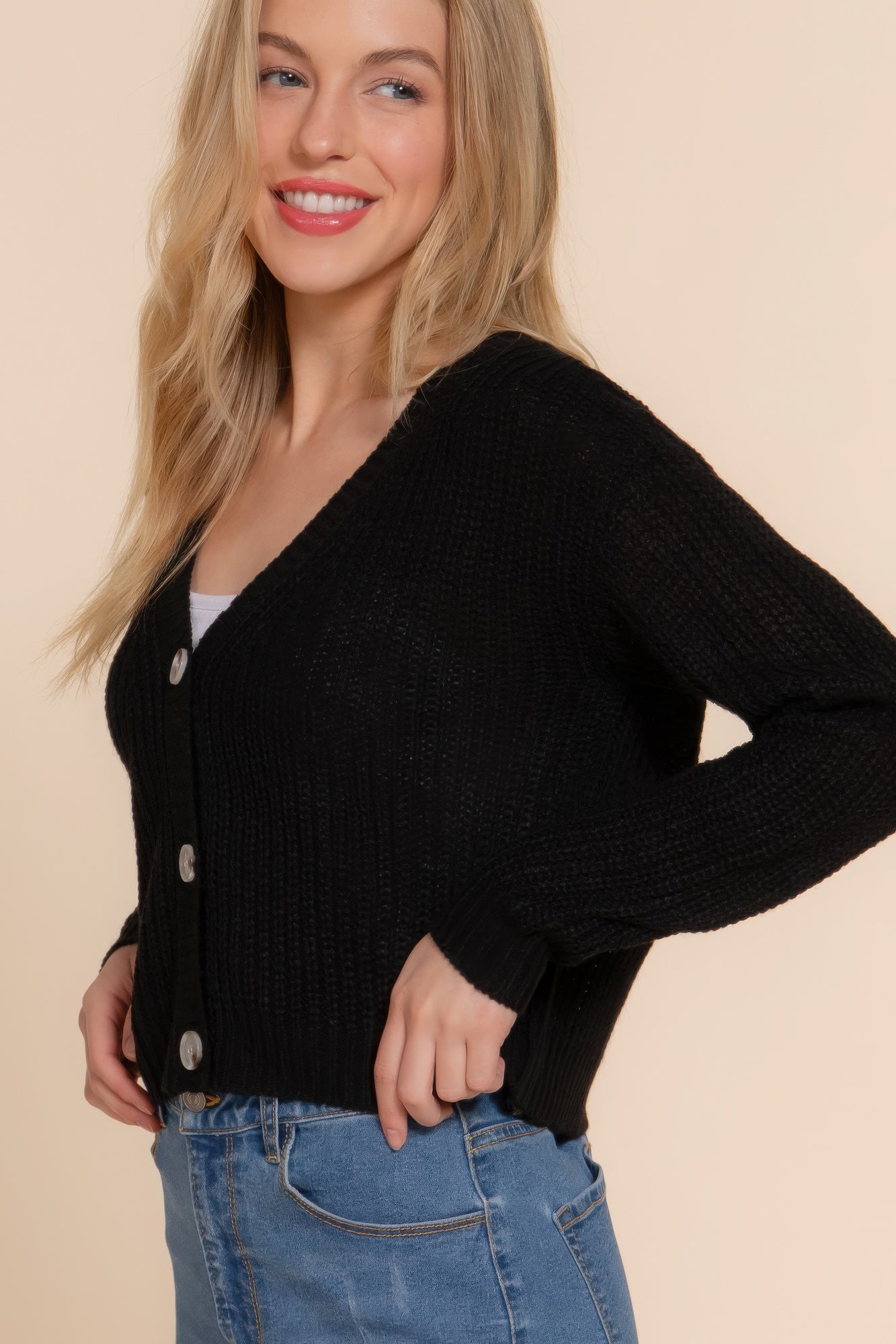 Long slv v-neck sweater cardigan - Nova Store