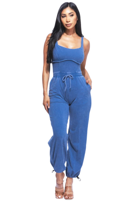 Washed Jumpsuit With Adjustable Ankle - Nova Store