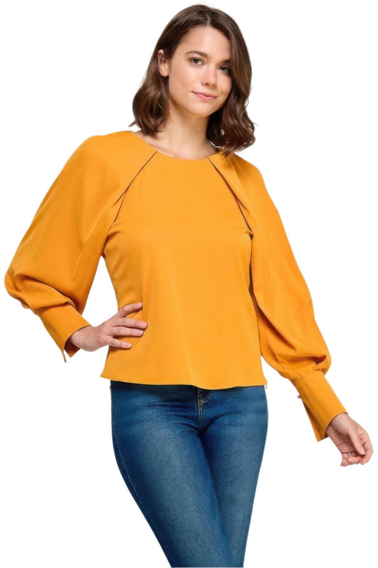 Raglan Long Sleeve Top With Back Neck Tie - Nova Store