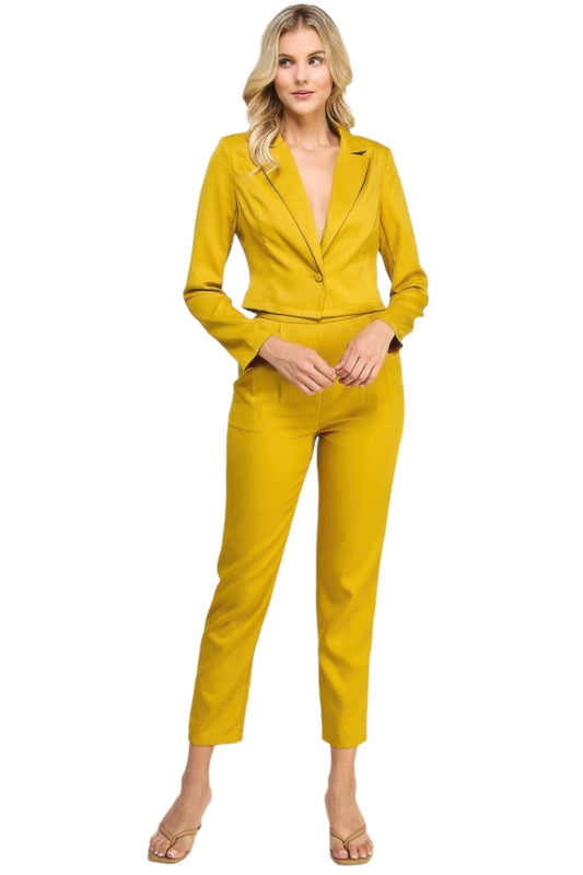 Single Button Crop Blazer With Tailored Pants Set - Nova Store