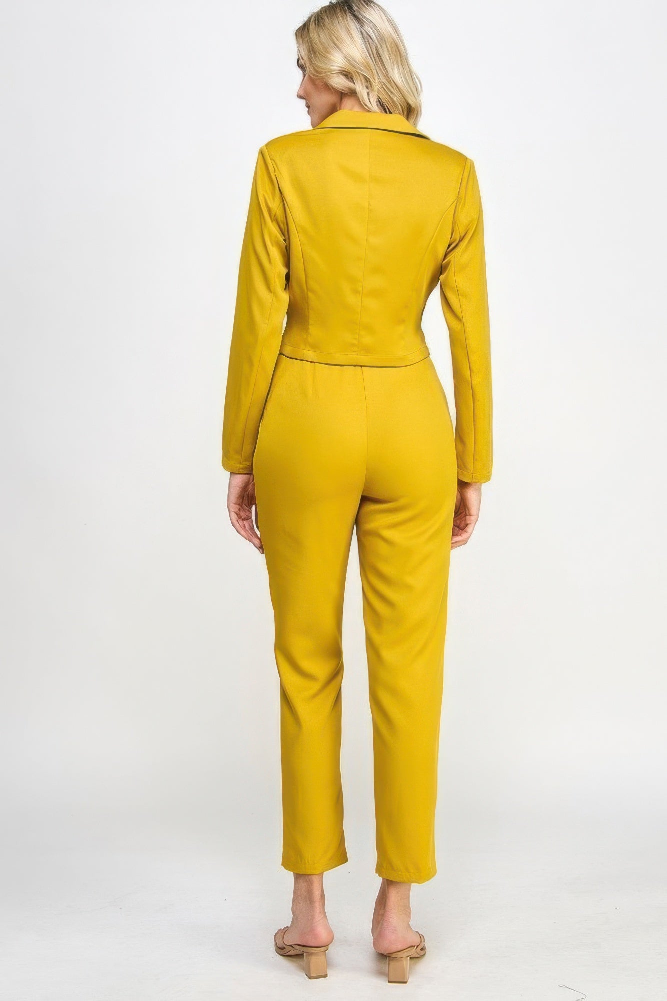 Single Button Crop Blazer With Tailored Pants Set - Nova Store