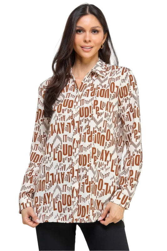 Printed Satin Long Sleeve Tunic Top - Nova Store
