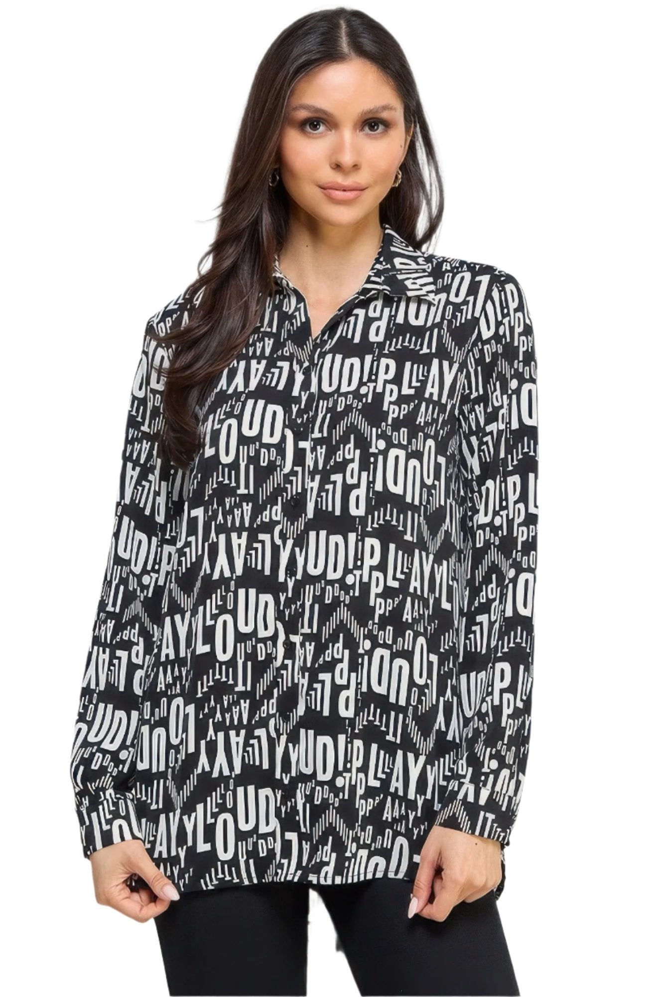 Printed Satin Long Sleeve Tunic Top - Nova Store