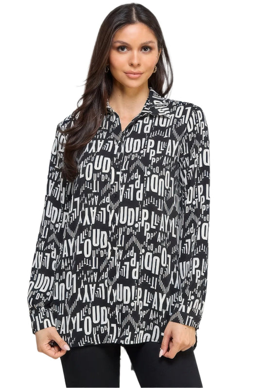 Printed Satin Long Sleeve Tunic Top - Nova Store