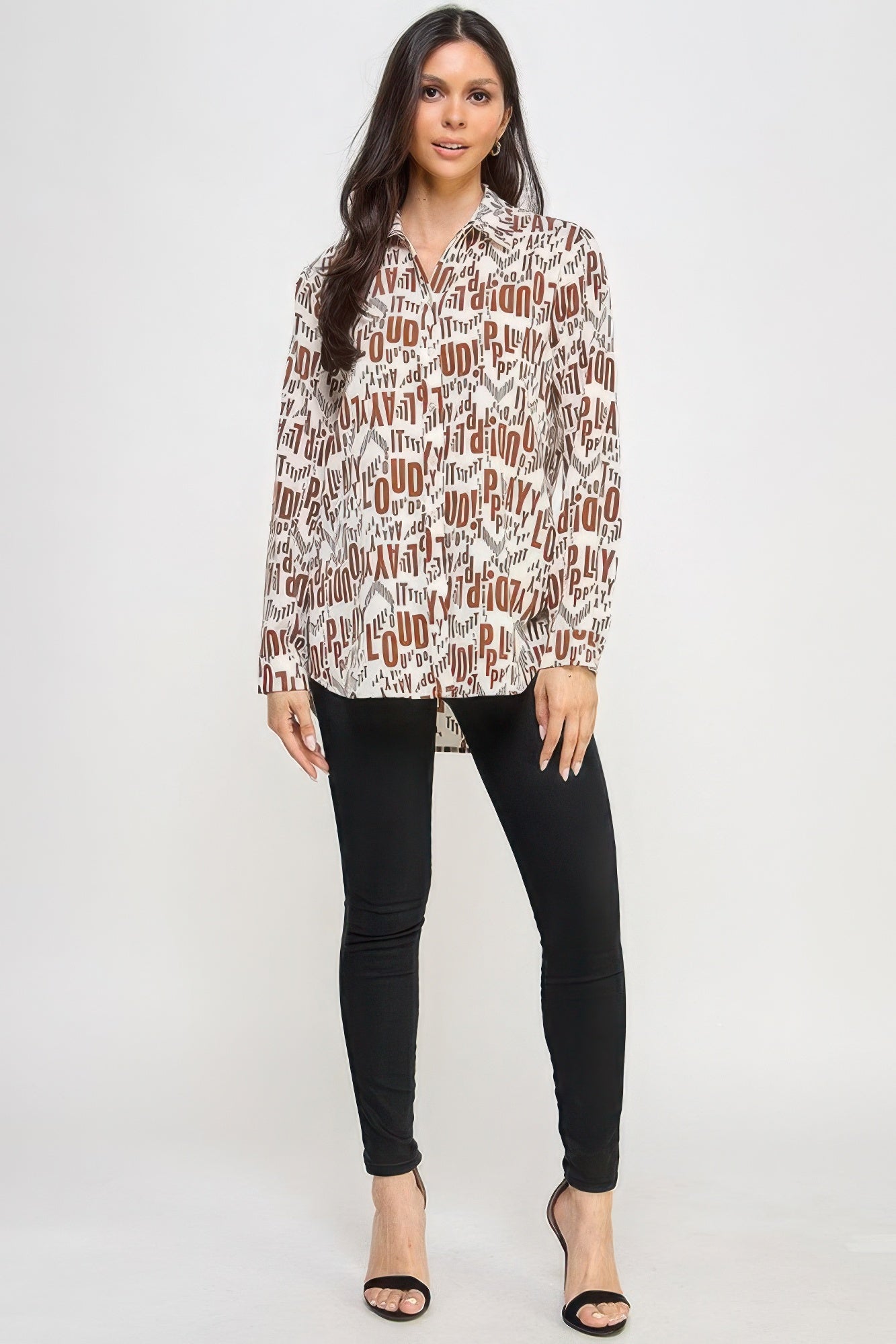 Printed Satin Long Sleeve Tunic Top - Nova Store
