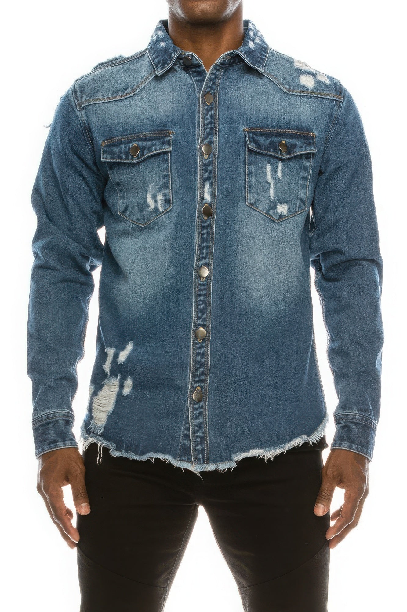Blue Ripped Overshirt | Blue Denim Overshirt | Nova Store