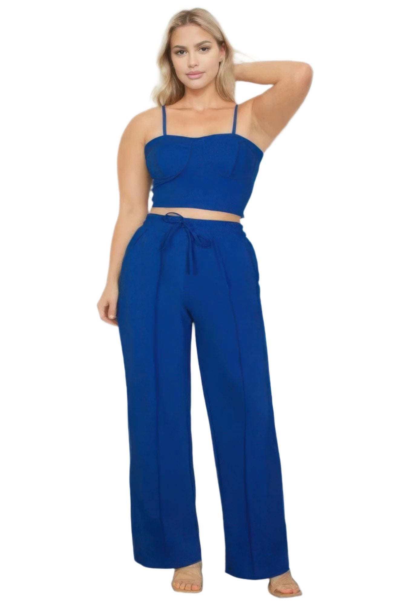 Plus Bustier Crop Cami Top & Slant Pocket Straight Pants