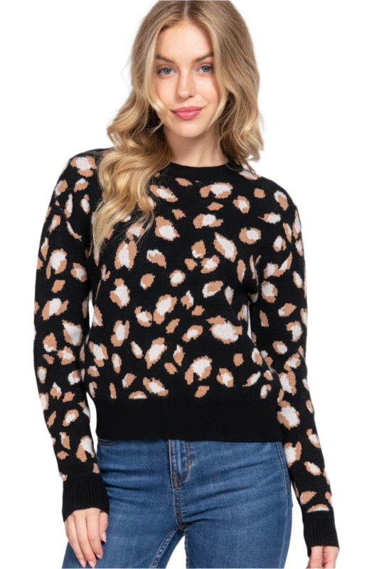 Long Slv Animal Jacquard Sweater