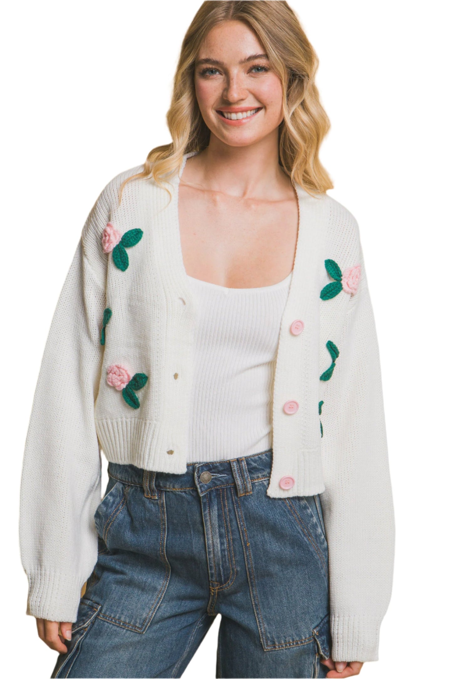 Mid cropped flower cardigan