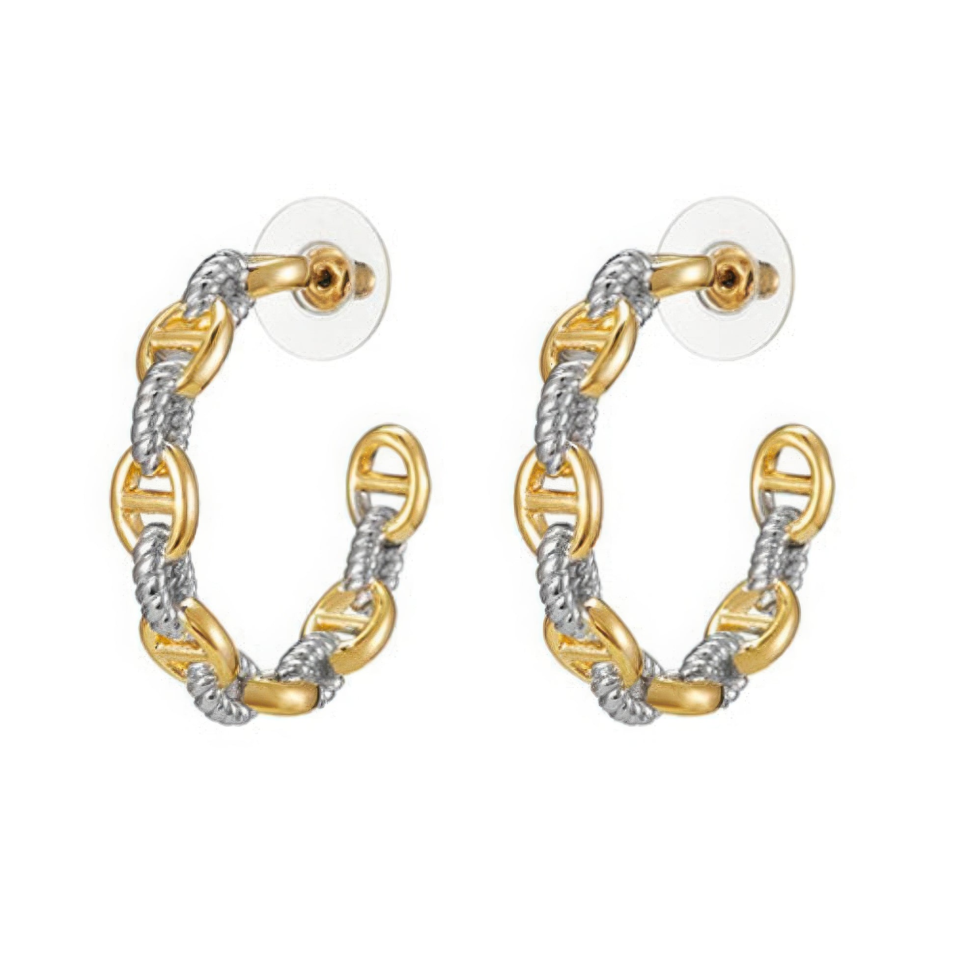 Two tone oval cable hoop earring - Nova Store