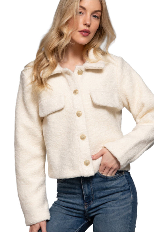 Long Slv Teddy Fleece Short Jacket - Nova Store