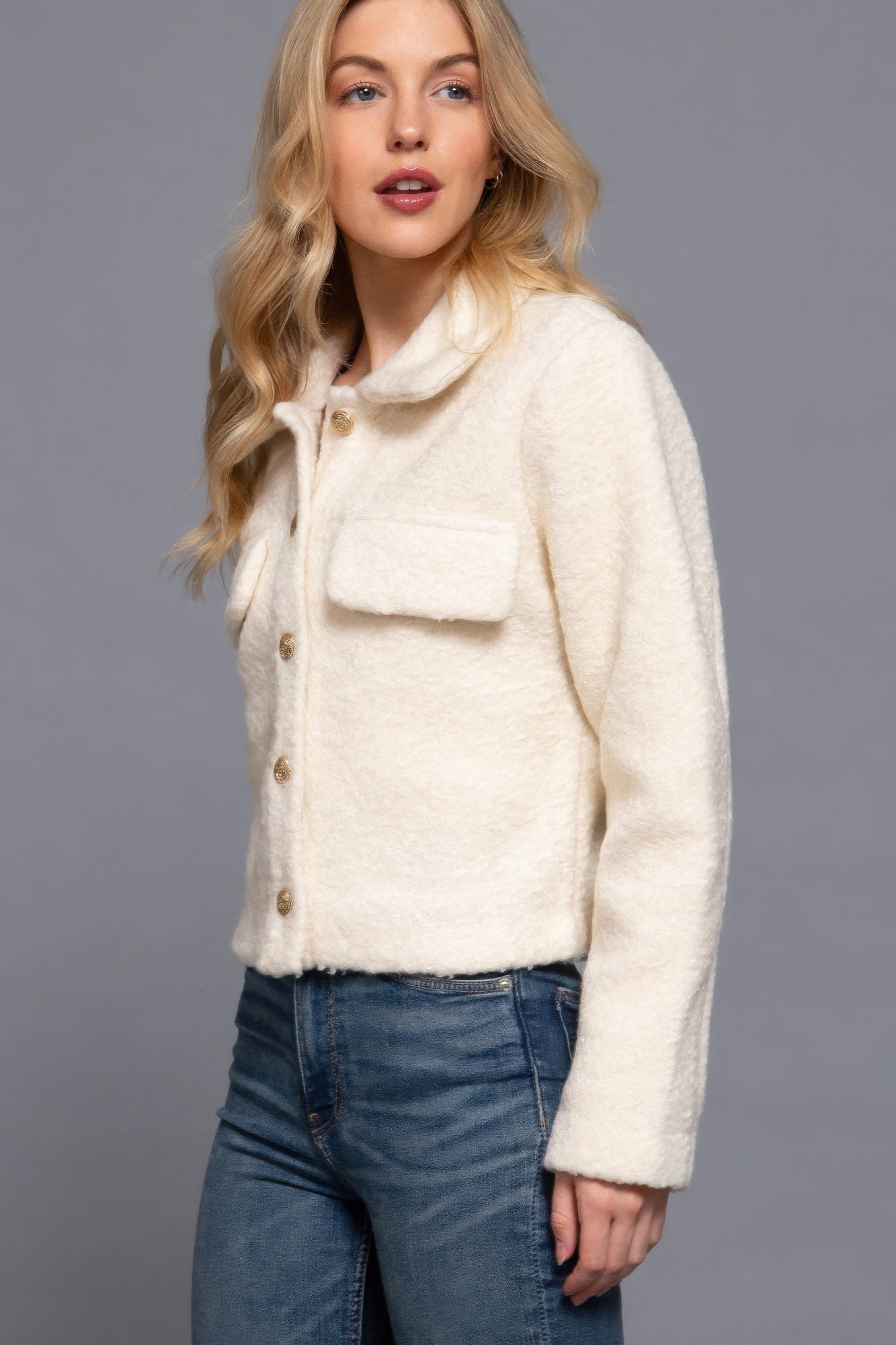 Long Slv Teddy Fleece Short Jacket - Nova Store
