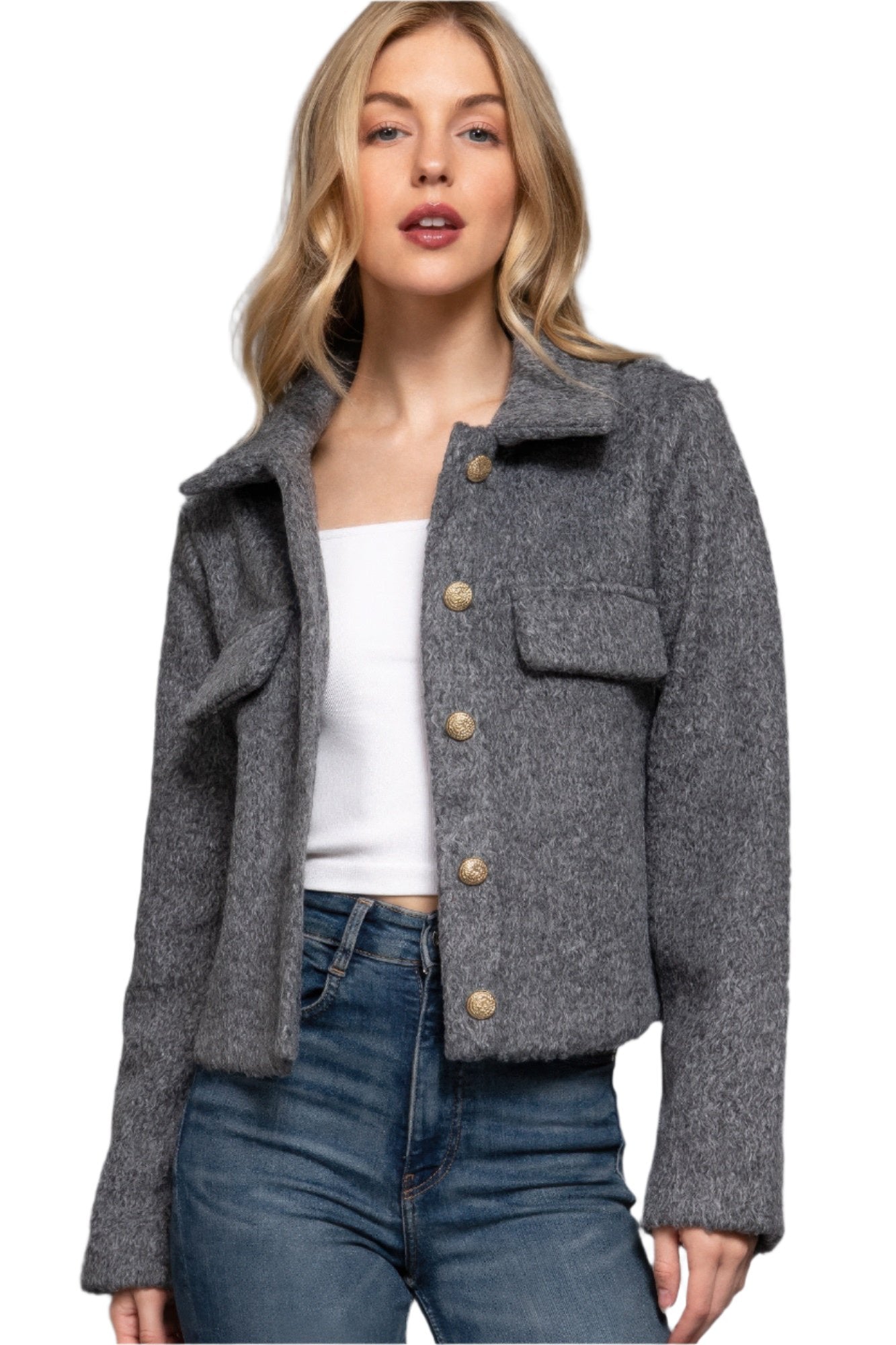 Long Slv Teddy Fleece Short Jacket